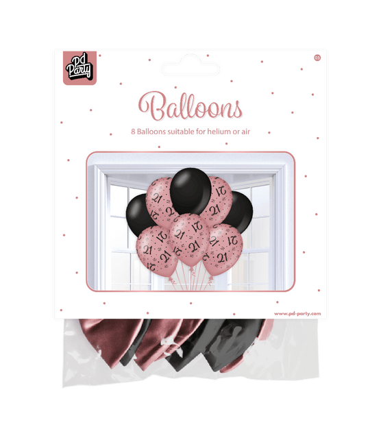 Ballonnen 21 Jaar Rose Zwart 30cm 8st van Paper Dreams koop je bij Partywinkel
