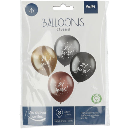 Ballonnen 21 Years 33cm 4st van Folat koop je bij Partywinkel