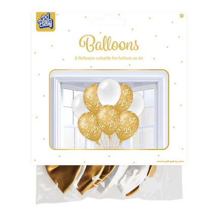 Ballonnen 25 Jaar Goud Wit 30cm 8st van Paper Dreams koop je bij Partywinkel