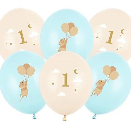Ballonnen 30 cm, Muizen met cijfer 1, Light Blue van Partydeco koop je bij Partywinkel