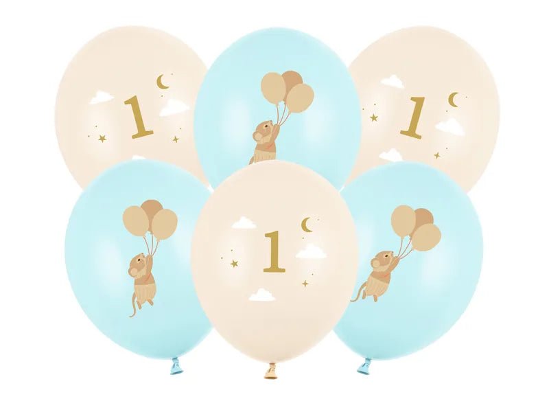 Ballonnen 30 cm, Muizen met cijfer 1, Light Blue van Partydeco koop je bij Partywinkel