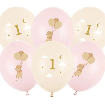 Ballonnen 30 cm, Muizen met cijfer 1, Pale Pink van Partydeco koop je bij Partywinkel