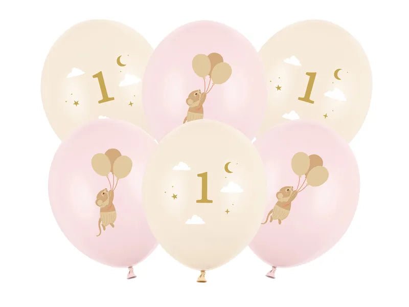 Ballonnen 30 cm, Muizen met cijfer 1, Pale Pink van Partydeco koop je bij Partywinkel