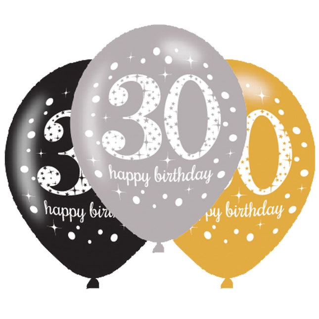 Ballonnen 30 Jaar Happy Birthday 27,5cm 6st van Riethmueller koop je bij Partywinkel