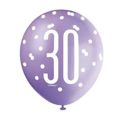 Ballonnen 30 Jaar Stippen 30cm 6st van Unique koop je bij Partywinkel