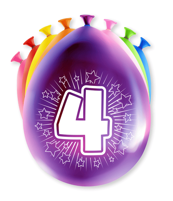 Ballonnen 4 Jaar Hoera 30cm 8st van Paper Dreams koop je bij Partywinkel