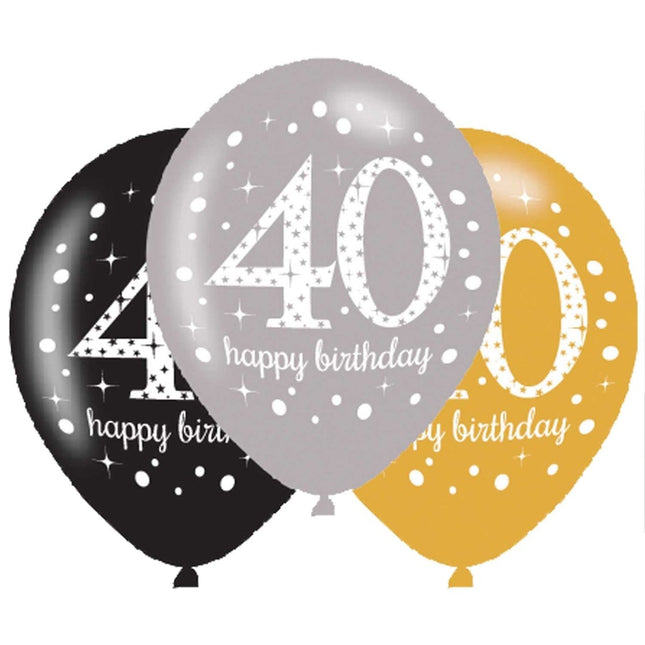 Ballonnen 40 Jaar Happy Birthday 27,5cm 6st van Riethmueller koop je bij Partywinkel