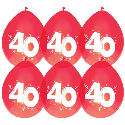Ballonnen 40 Jaar Rood 30cm 6st van Haza Witbaard koop je bij Partywinkel