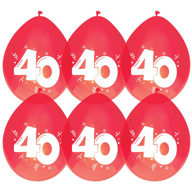 Ballonnen 40 Jaar Rood 30cm 6st van Haza Witbaard koop je bij Partywinkel