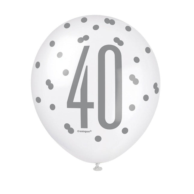 Ballonnen 40 Jaar Stippen Blauw 30cm 6st van Unique koop je bij Partywinkel