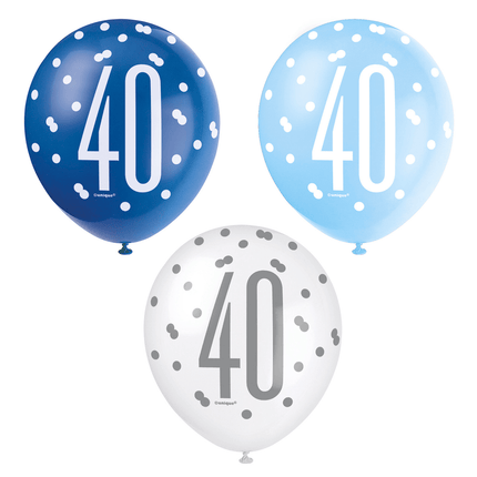 Ballonnen 40 Jaar Stippen Blauw 30cm 6st van Unique koop je bij Partywinkel