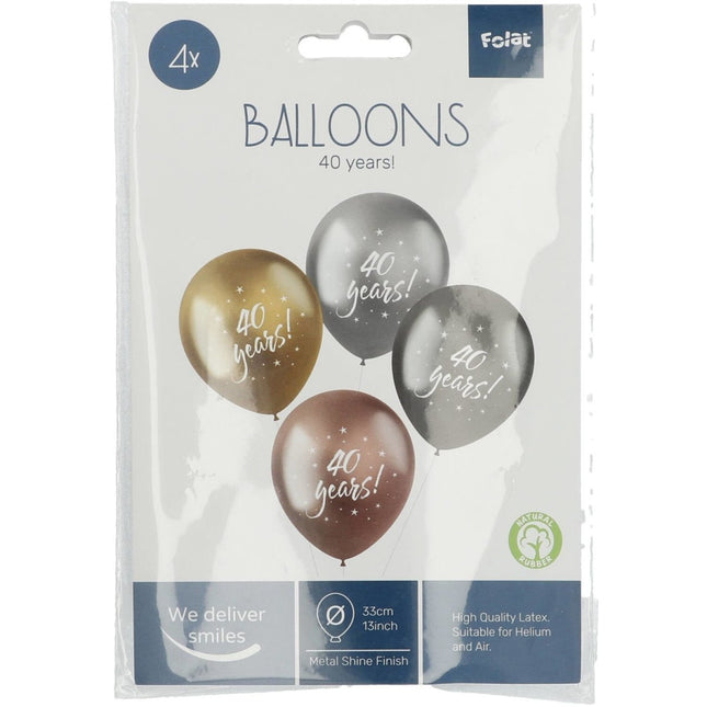 Ballonnen 40 Years 33cm 4st van Folat koop je bij Partywinkel