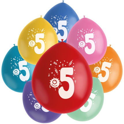 Ballonnen 5 Jaar Gekleurd 23cm 8st van Folat koop je bij Partywinkel