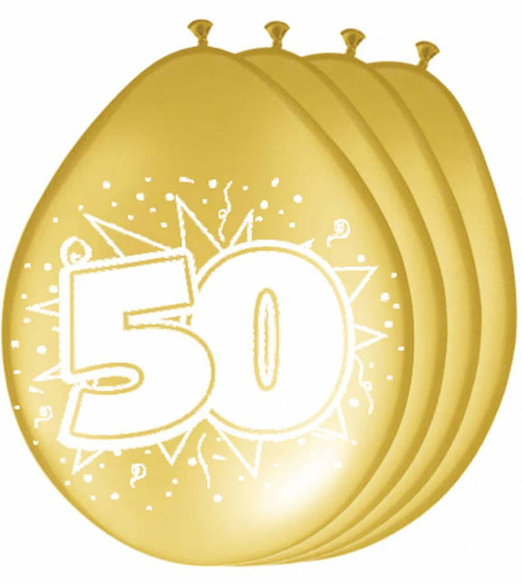 Ballonnen 50 Jaar Goud Metallic 30cm 8st van Folat koop je bij Partywinkel