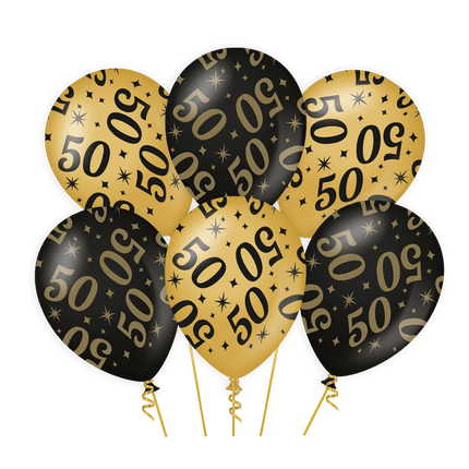 Ballonnen 50 Jaar Goud Zwart 30cm 6st van Paper Dreams koop je bij Partywinkel