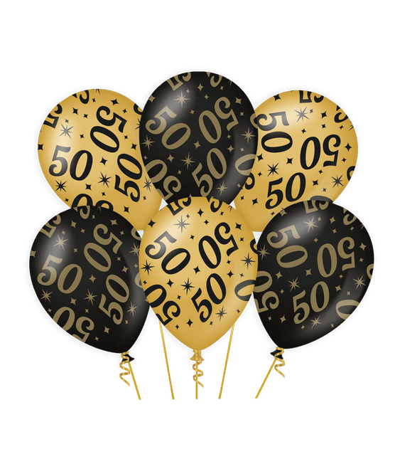 Ballonnen 50 Jaar Goud Zwart 30cm 6st van Paper Dreams koop je bij Partywinkel