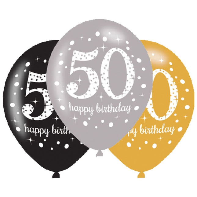 Ballonnen 50 Jaar Happy Birthday 27,5cm 6st van Riethmueller koop je bij Partywinkel