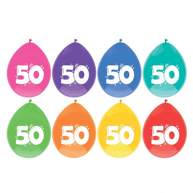 Ballonnen 50 Jaar Party 30cm 8st van Haza Witbaard koop je bij Partywinkel