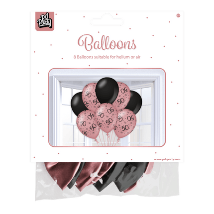 Ballonnen 50 Jaar Rose Zwart 30cm 8st van Paper Dreams koop je bij Partywinkel