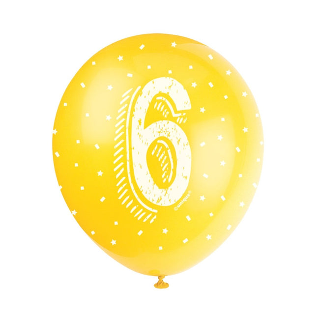 Ballonnen 6 Jaar Confetti 30cm 5st van Unique koop je bij Partywinkel