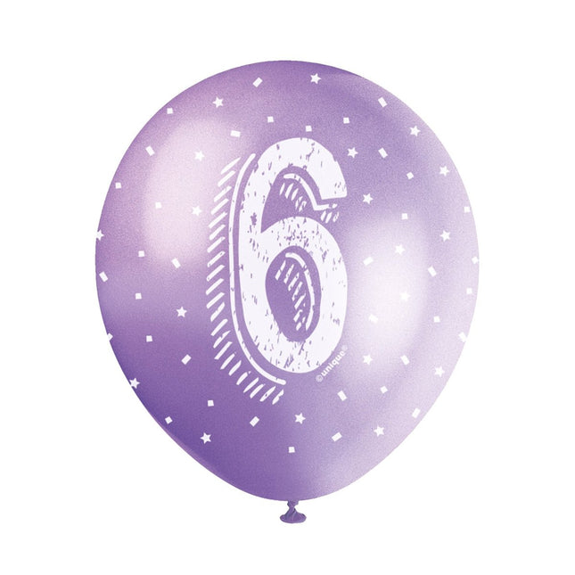 Ballonnen 6 Jaar Confetti 30cm 5st van Unique koop je bij Partywinkel