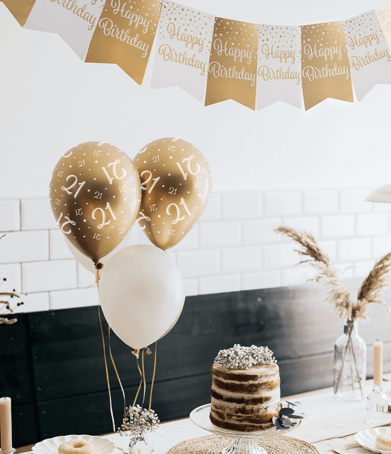 Ballonnen 65 Jaar Goud Wit 30cm 8st van Paper Dreams koop je bij Partywinkel