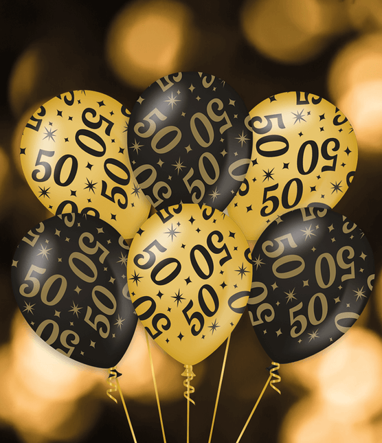 Ballonnen 65 Jaar Goud Zwart 30cm 6st van Paper Dreams koop je bij Partywinkel