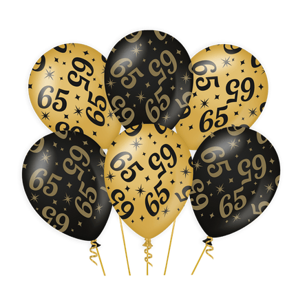 Ballonnen 65 Jaar Goud Zwart 30cm 6st van Paper Dreams koop je bij Partywinkel