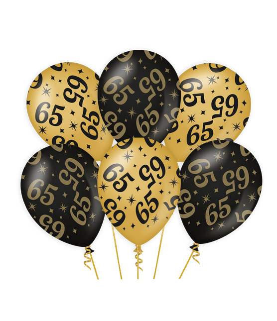 Ballonnen 65 Jaar Goud Zwart 30cm 6st van Paper Dreams koop je bij Partywinkel