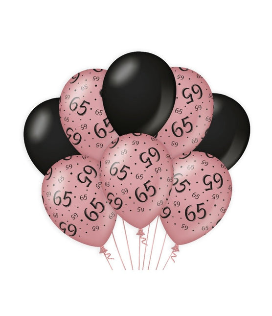 Ballonnen 65 Jaar Rose Zwart 30cm 8st van Paper Dreams koop je bij Partywinkel