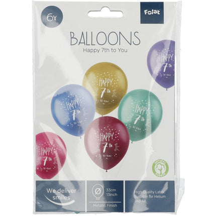Ballonnen 7 jaar Happy 7th 33cm 6st van Folat koop je bij Partywinkel