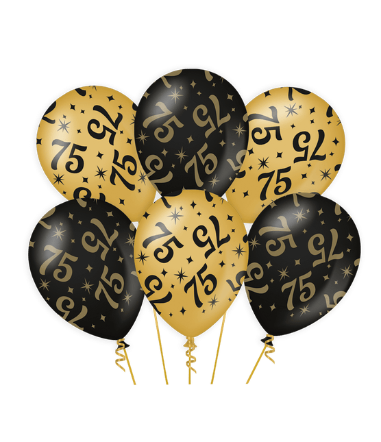 Ballonnen 75 Jaar Goud Zwart 30cm 6st van Paper Dreams koop je bij Partywinkel