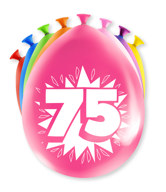Ballonnen 75 Jaar Hoera 30cm 8st van Paper Dreams koop je bij Partywinkel