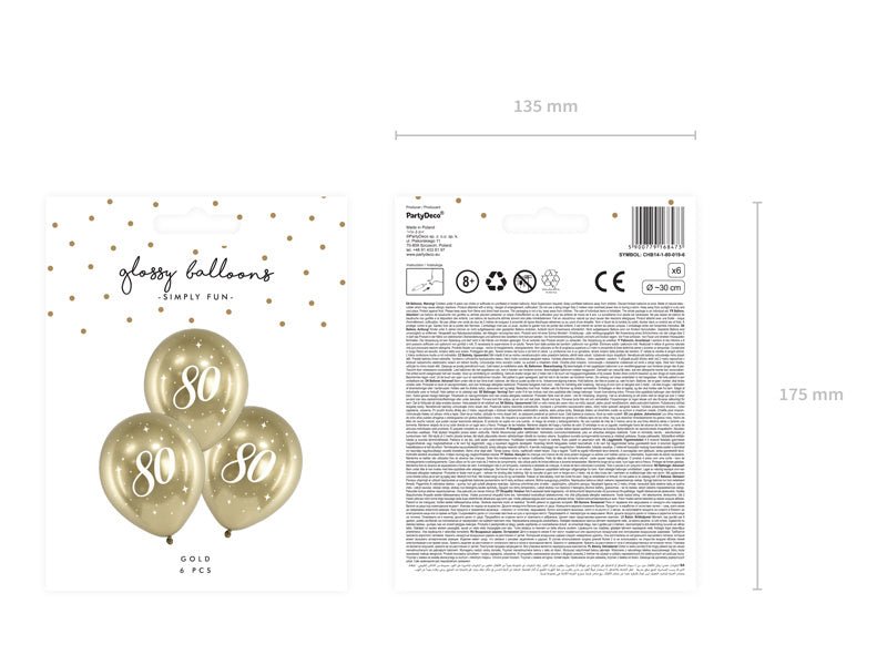 Ballonnen 80 Jaar Goud 30cm 6st van Partydeco koop je bij Partywinkel