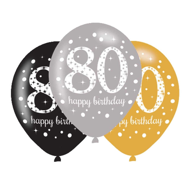 Ballonnen 80 Jaar Happy Birthday 27,5cm 6st van Riethmueller koop je bij Partywinkel