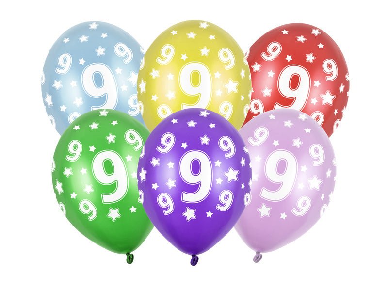 Ballonnen 9 Jaar Gekleurd Metallic 30cm 6st van Partydeco koop je bij Partywinkel