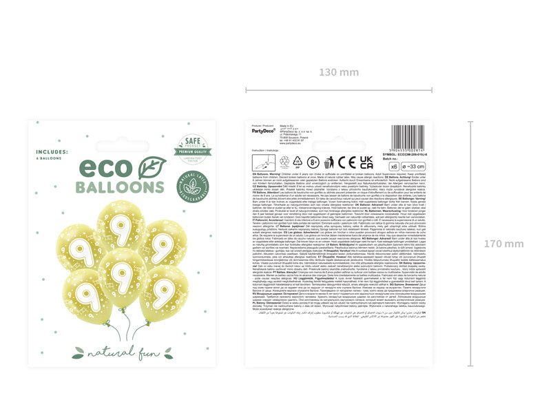 Ballonnen 9 Jaar Goud 33cm 6st van Partydeco koop je bij Partywinkel