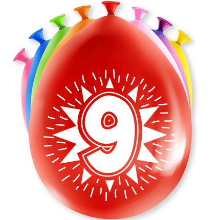 Ballonnen 9 Jaar Hoera 30cm 8st van Paper Dreams koop je bij Partywinkel