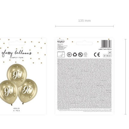 Ballonnen 90 Jaar Goud 30cm 6st van Partydeco koop je bij Partywinkel