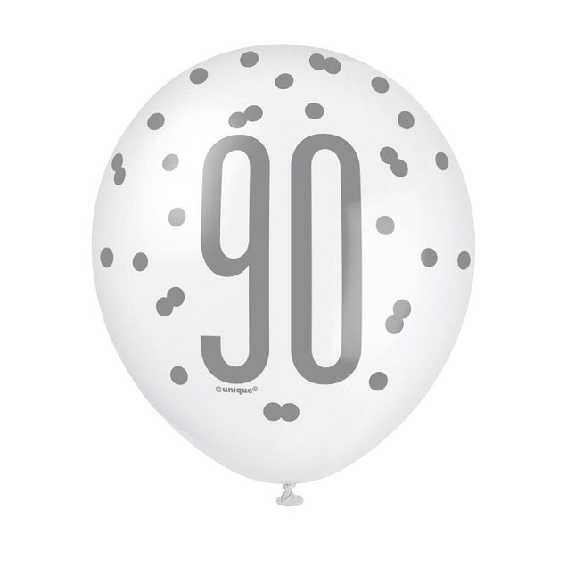 Ballonnen 90 Jaar Stippen Blauw 30cm 6st van Unique koop je bij Partywinkel