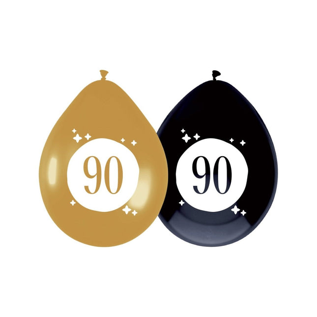 Ballonnen 90 Jaar Zwart Goud 30cm 6st van Haza Witbaard koop je bij Partywinkel