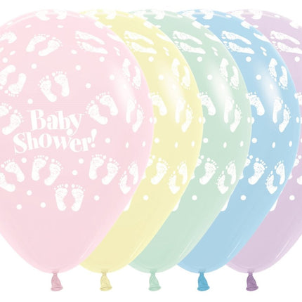 Ballonnen Baby Shower Footprints Pastel Matte Mix 30cm 25st van Sempertex koop je bij Partywinkel