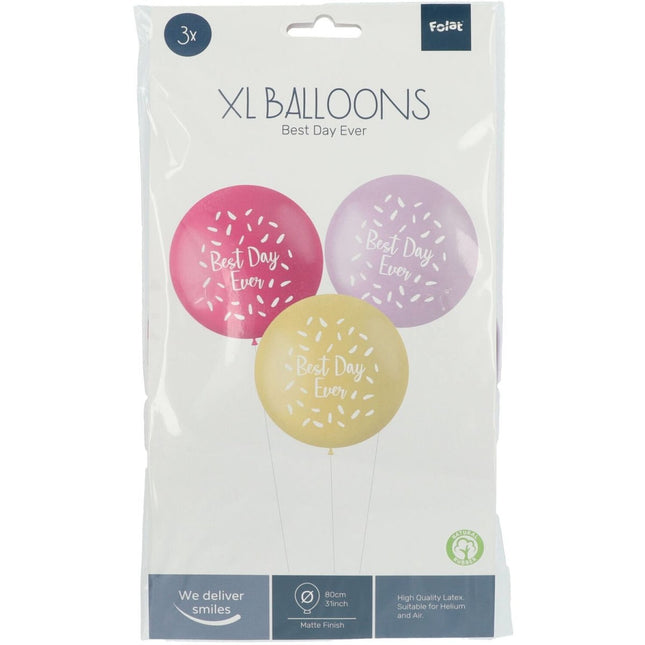 Ballonnen Best Day Ever Roze 80cm 3st van Folat koop je bij Partywinkel