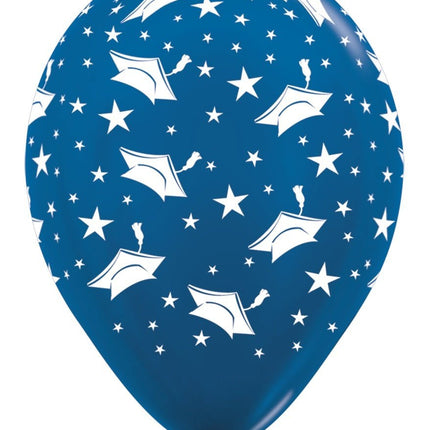 Ballonnen Graduation Hats Metallic Blue 30cm 25st van Sempertex koop je bij Partywinkel