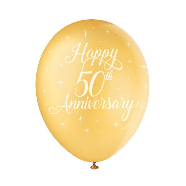 Ballonnen Happy 50th Anniversary 30cm 5st van Unique koop je bij Partywinkel