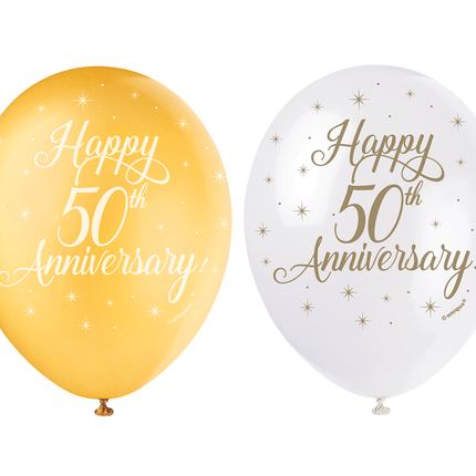 Ballonnen Happy 50th Anniversary 30cm 5st van Unique koop je bij Partywinkel