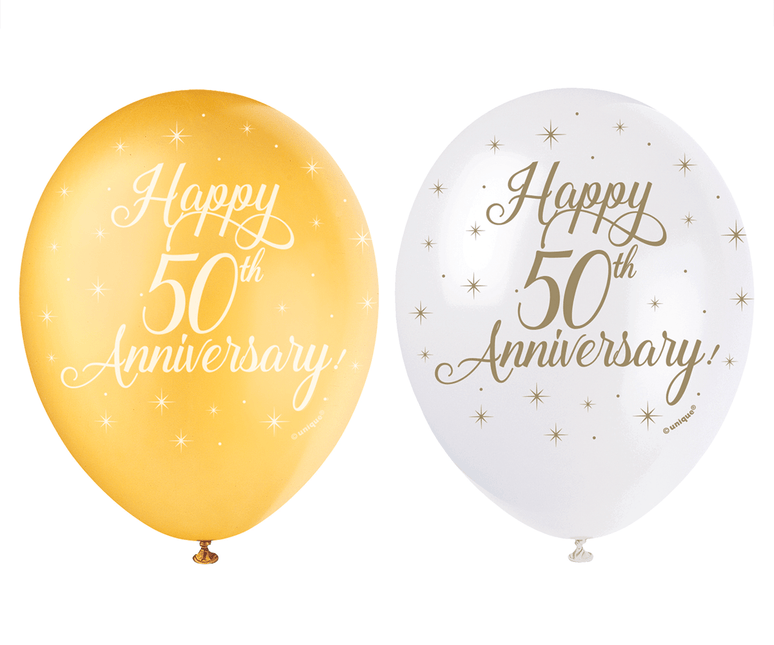 Ballonnen Happy 50th Anniversary 30cm 5st van Unique koop je bij Partywinkel