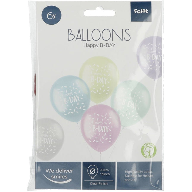 Ballonnen Happy B - Day 33cm 6st van Folat koop je bij Partywinkel