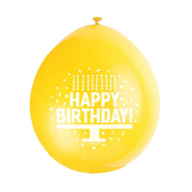 Ballonnen Happy Birthday 28cm 10st van Unique koop je bij Partywinkel