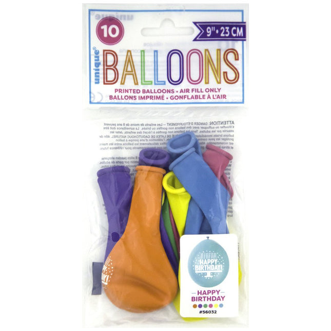 Ballonnen Happy Birthday 28cm 10st van Unique koop je bij Partywinkel